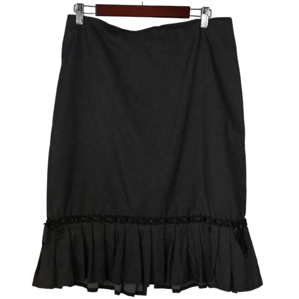 Weezi medium dark blue grey skirt ruffle hem with lace Retro Rockabilly frill
